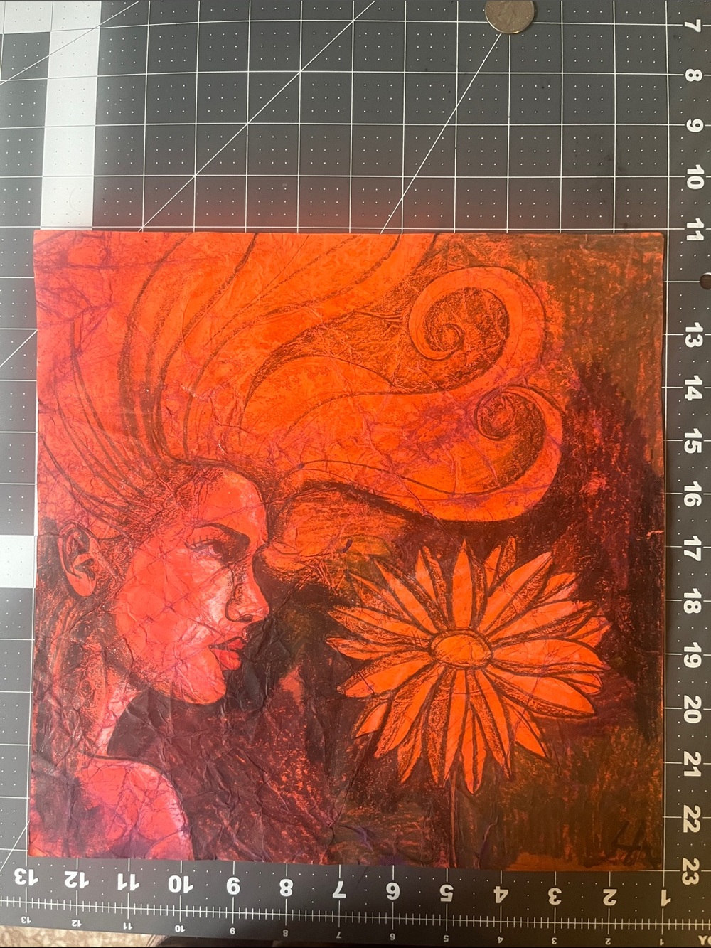 Orange yellow spring Floral Portrait original art sale one of a kind